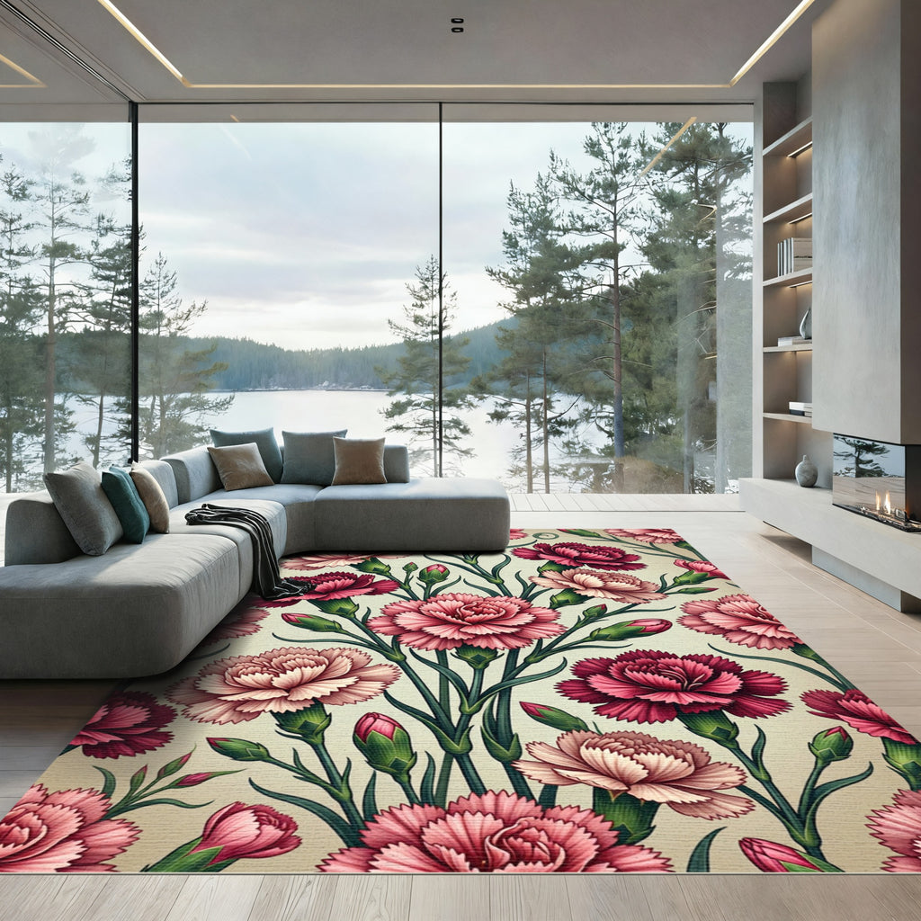 Crimson And Blush Carnation Garden Rug
