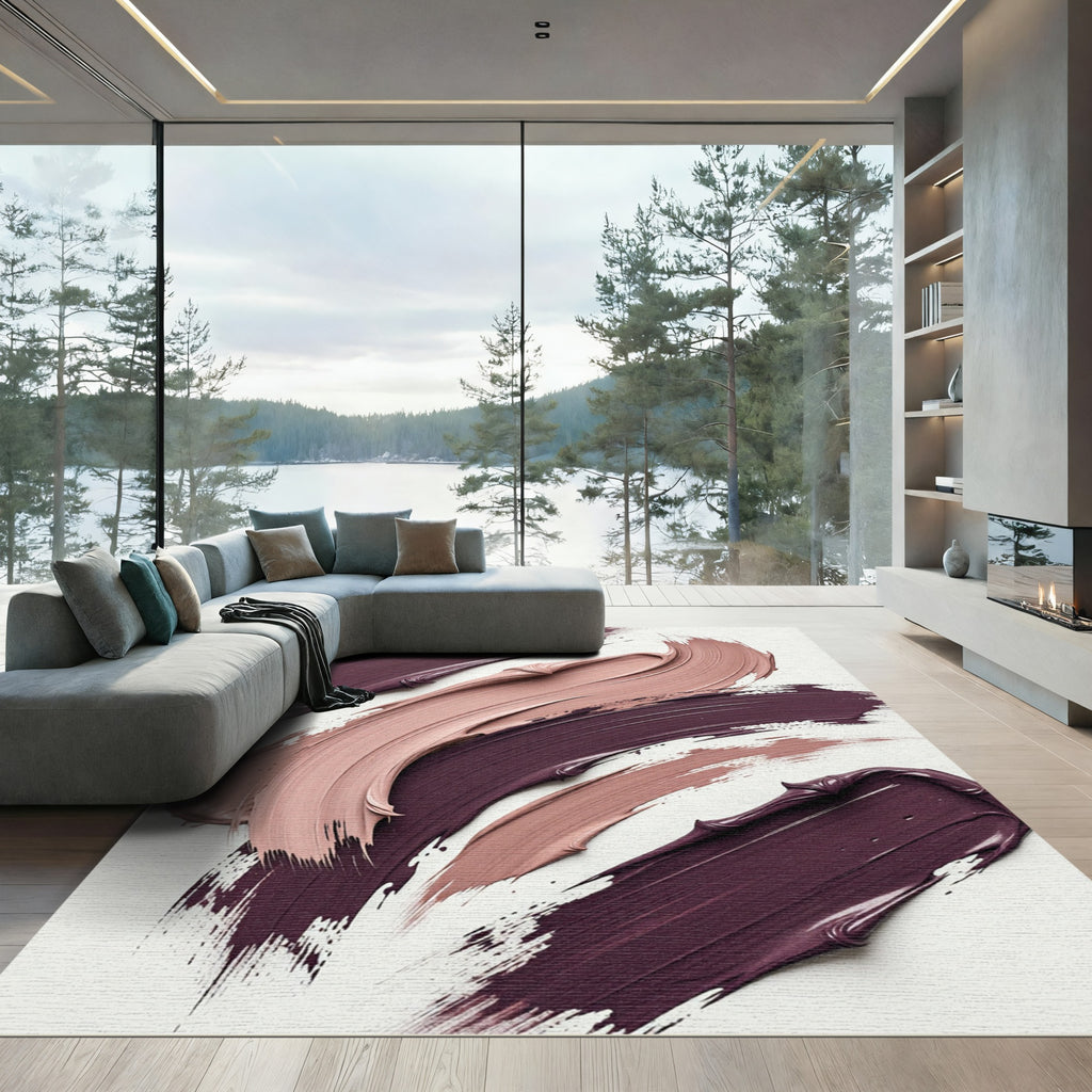 Plum and Nude Abstract Swirl Rug