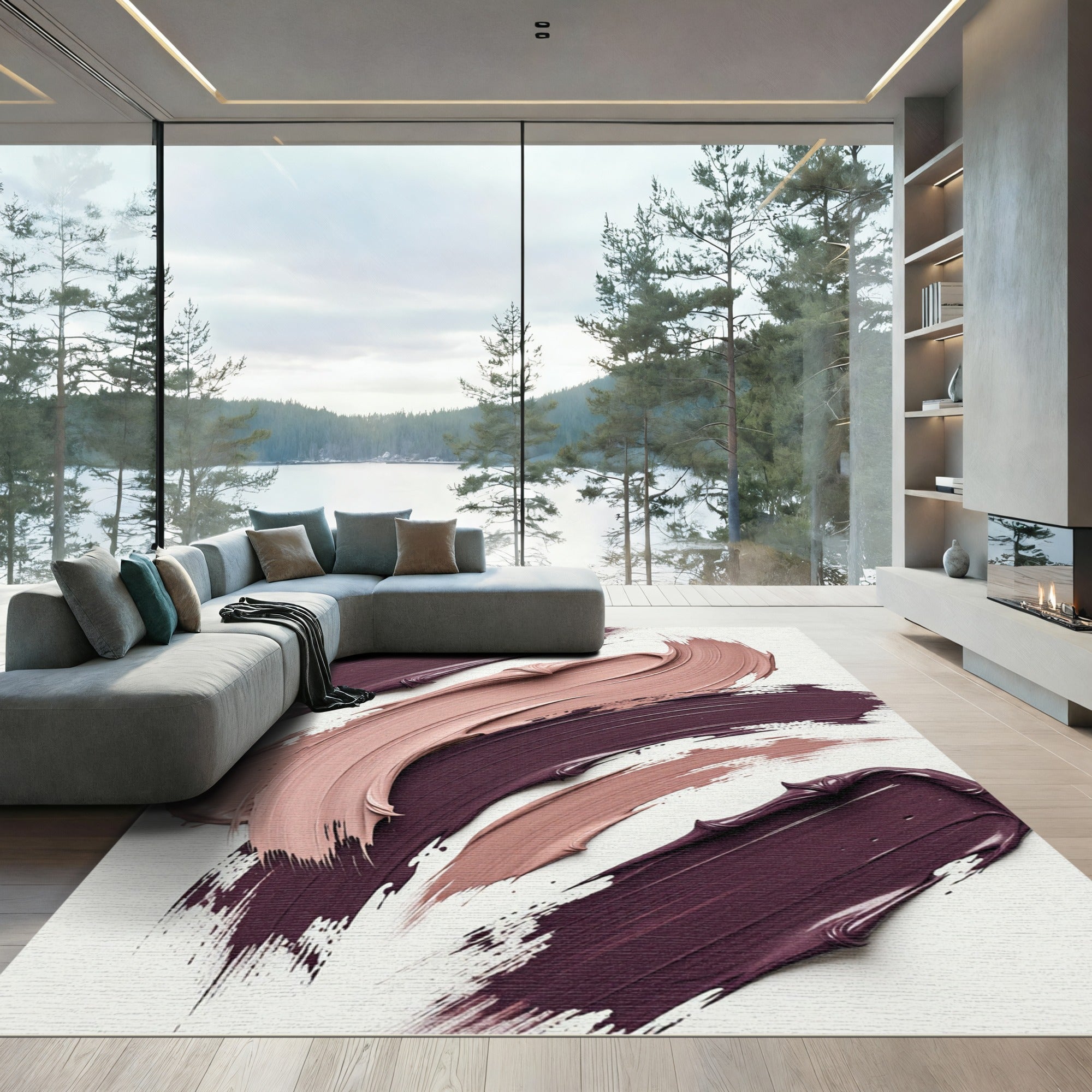 Plum and Nude Abstract Swirl Rug