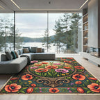 Vintage Poppy Meadow Floral Art Deco Rug