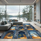 Midnight Azure Arched Desert Palm Vista Rug