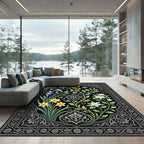 Botanical Black Floral Gold Iris Rug