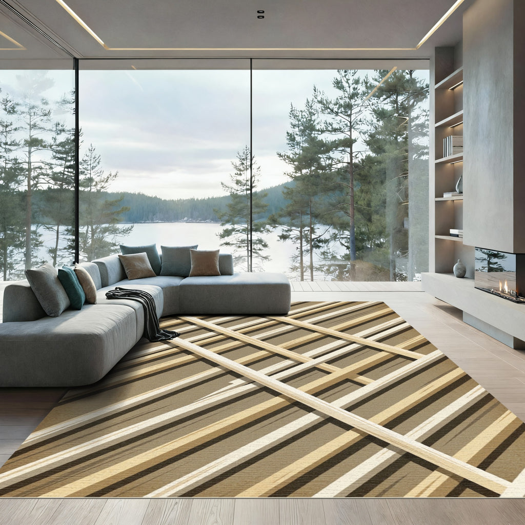 Rustic Intersecting Wood Stripe Rug