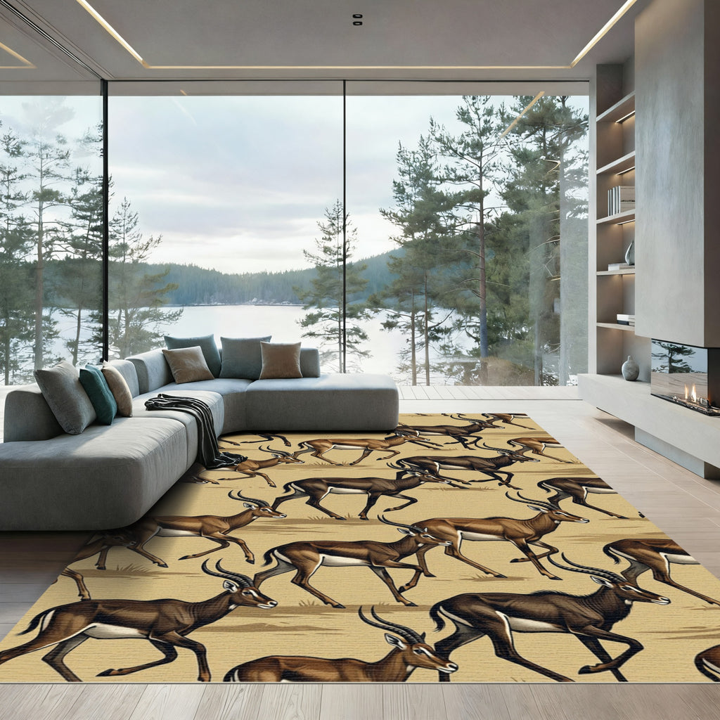 Earth Tone Gazelle Silhouette Savanna Rug