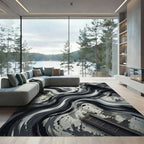 Grayscale Abstract Brushstroke Swirl Rug