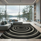 Monochrome Concentric Circles Swirl Rug