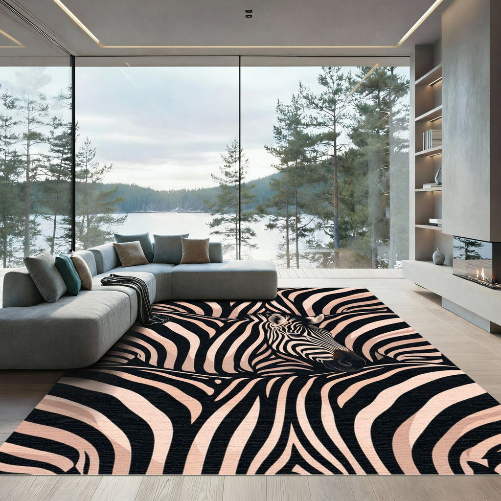 Bold Monochrome Zebra Stripe Illusion Rug