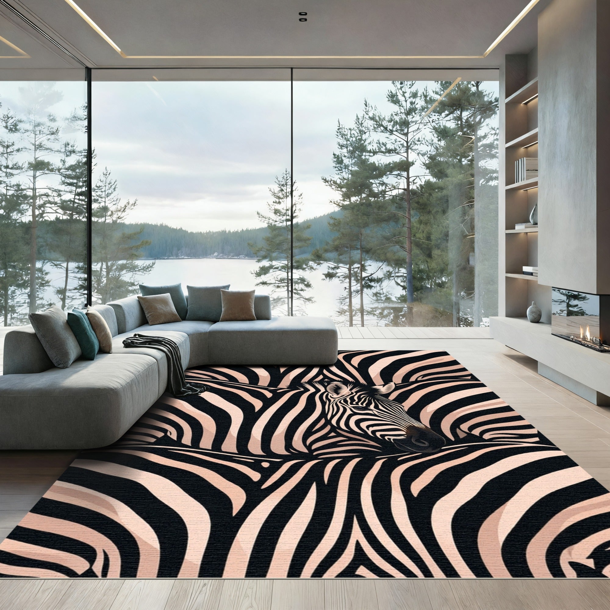 Bold Monochrome Zebra Stripe Illusion Rug