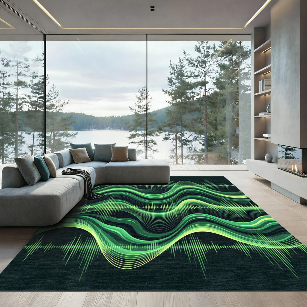 Green Electric Waveform Ripples Rug