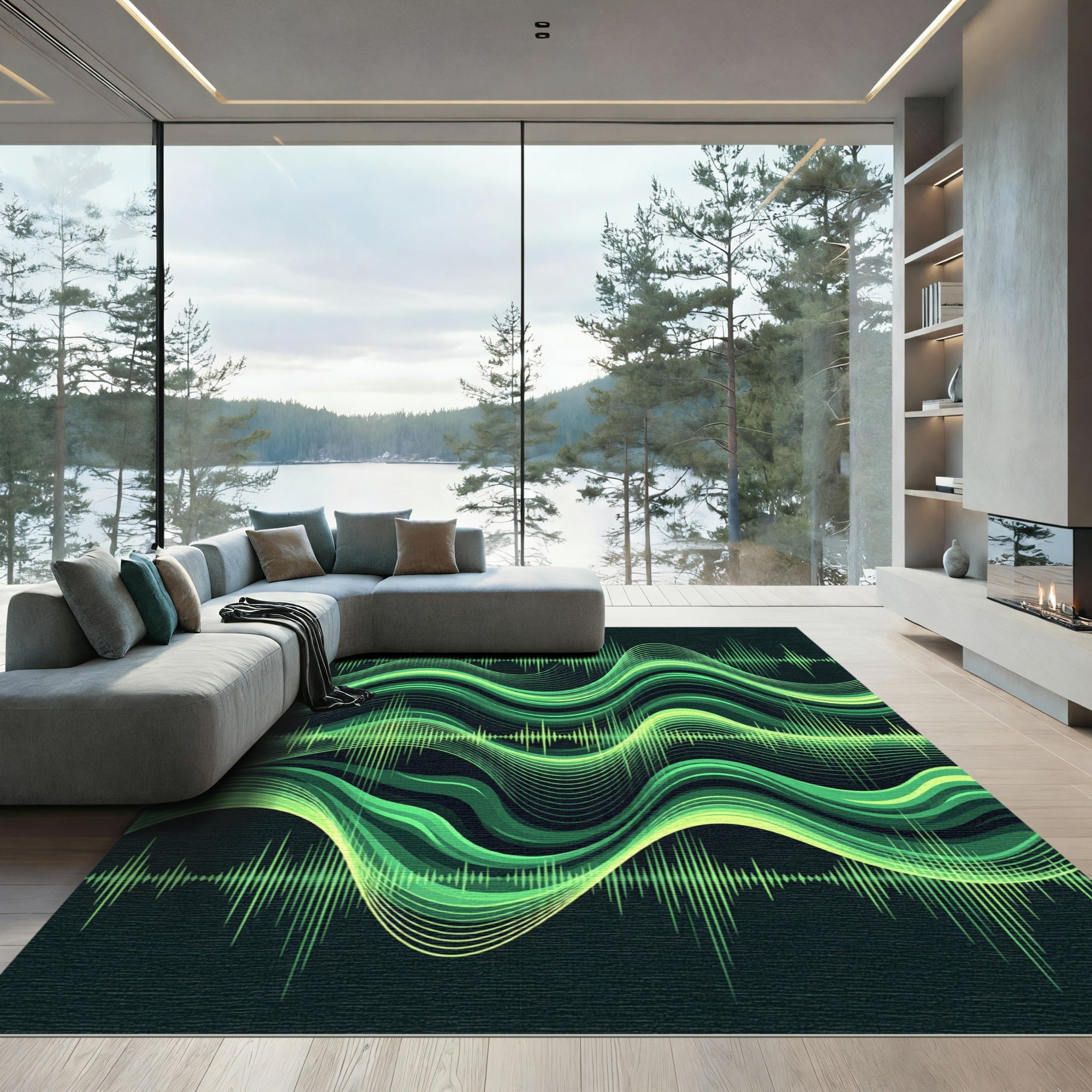 Green Electric Waveform Ripples Rug
