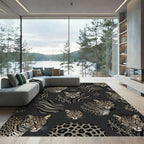 Leopard Heads With Silver Chain Accents Rug