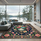 Elegant Navy Floral Bouquet Decorative Rug