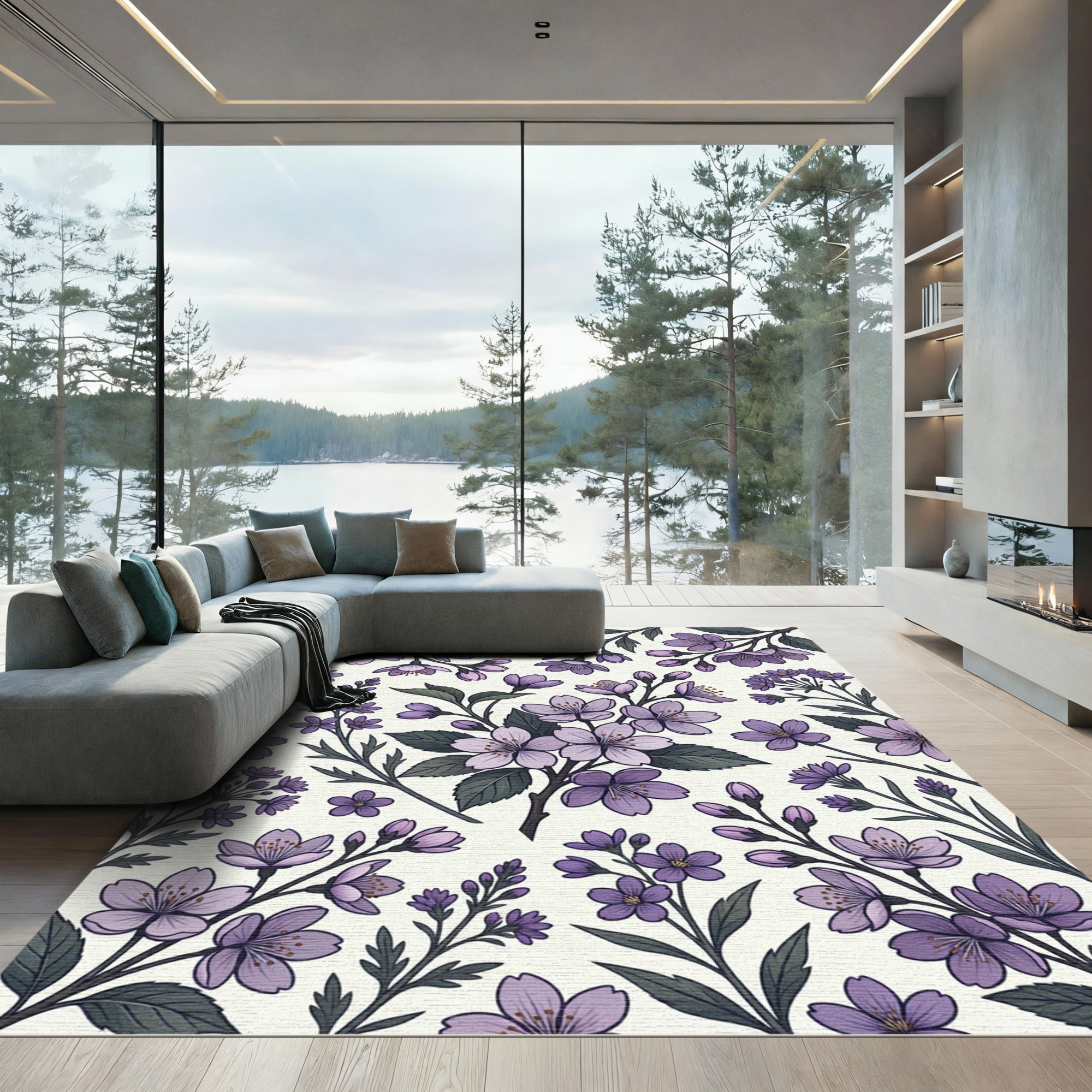 Lavender Blossom Branch Artwork Rug