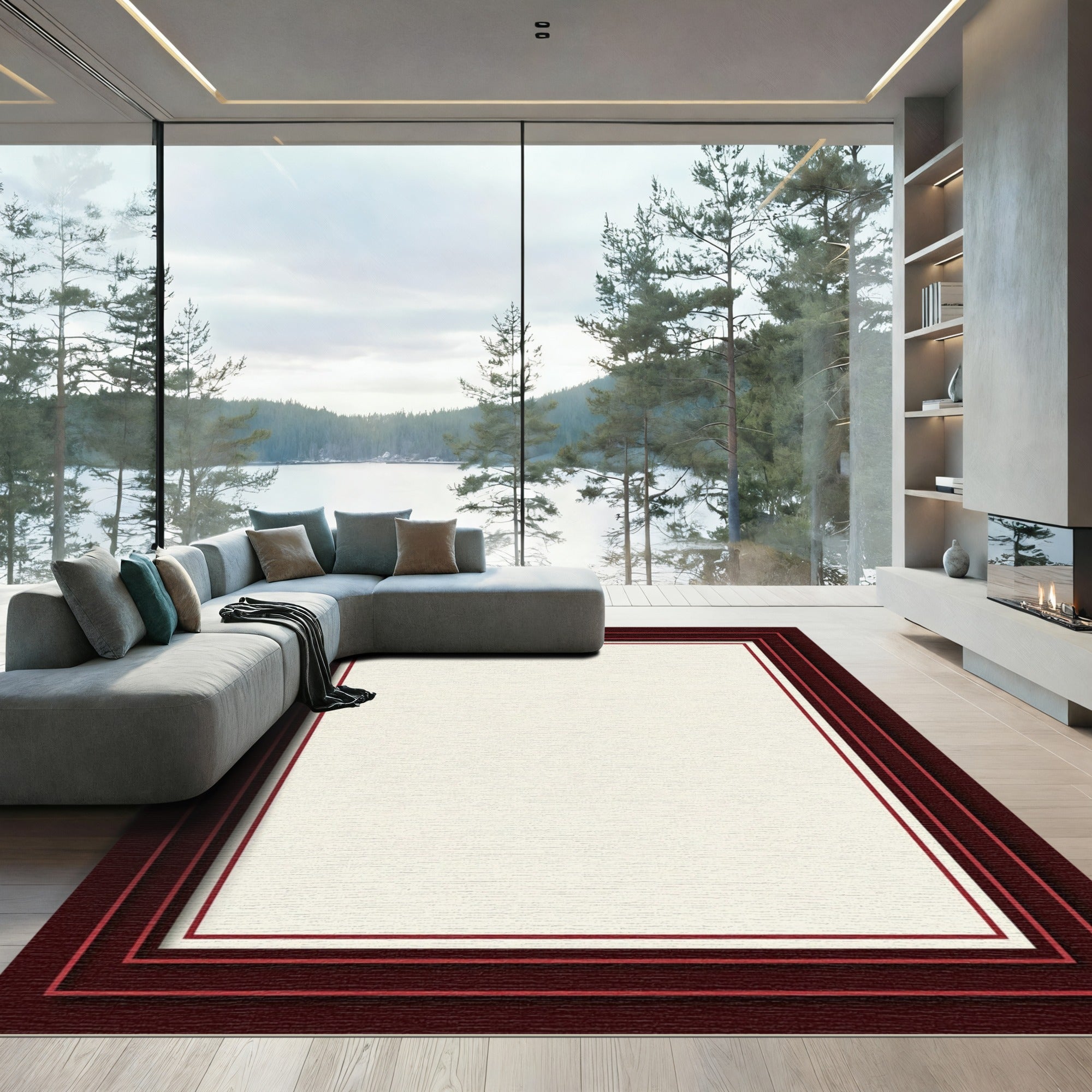 Deep Burgundy Layered Border Rug