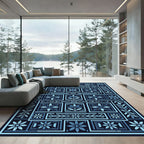 Navy Blue Floral Botanical Composition Rug