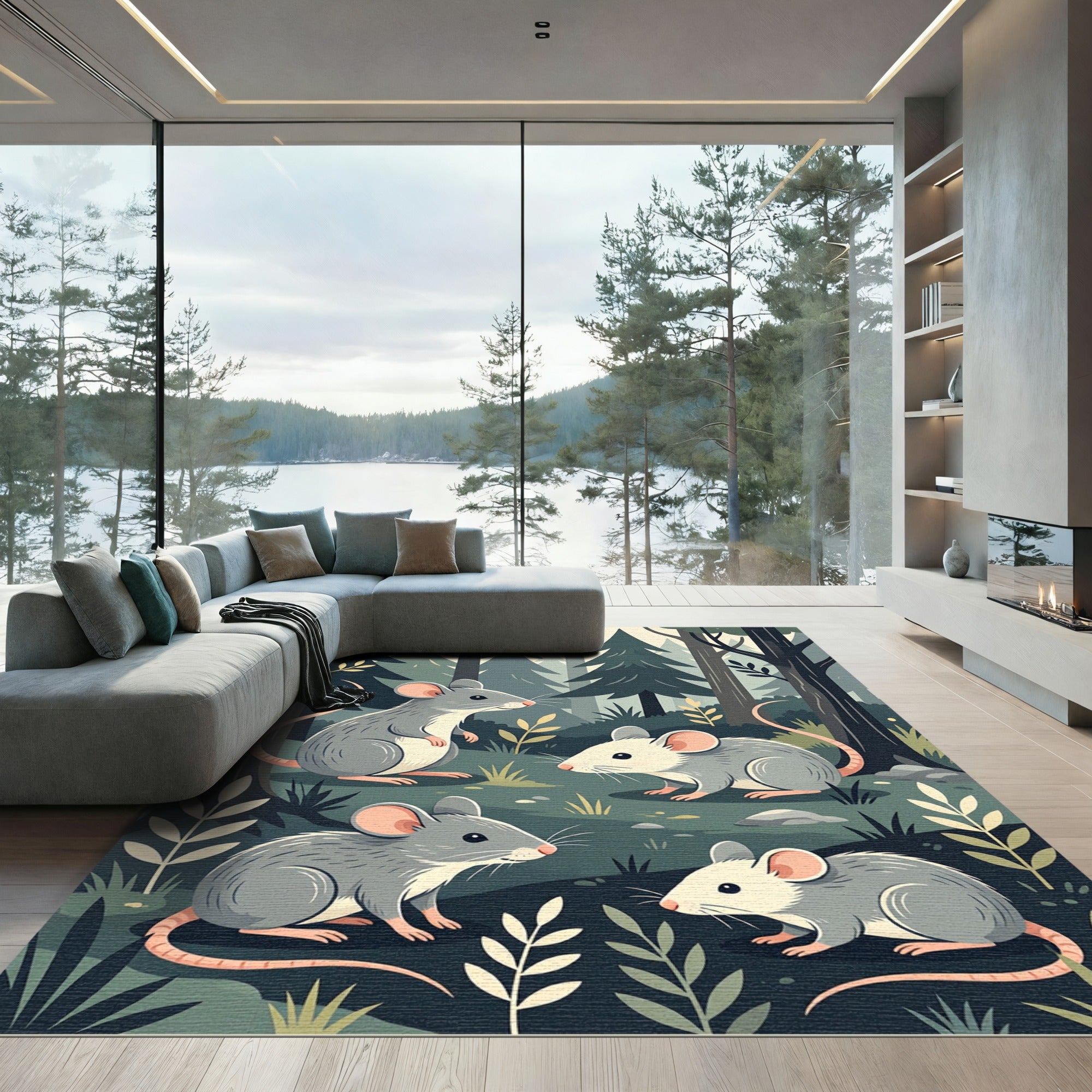 Whimsical Forest Mouse Woodland Scene Rug