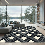 Minimalist Charcoal Intersecting Geometric Lattice Rug