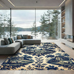 Blue Toile Pastoral Shepherdess Meadow Farmhouse Rug