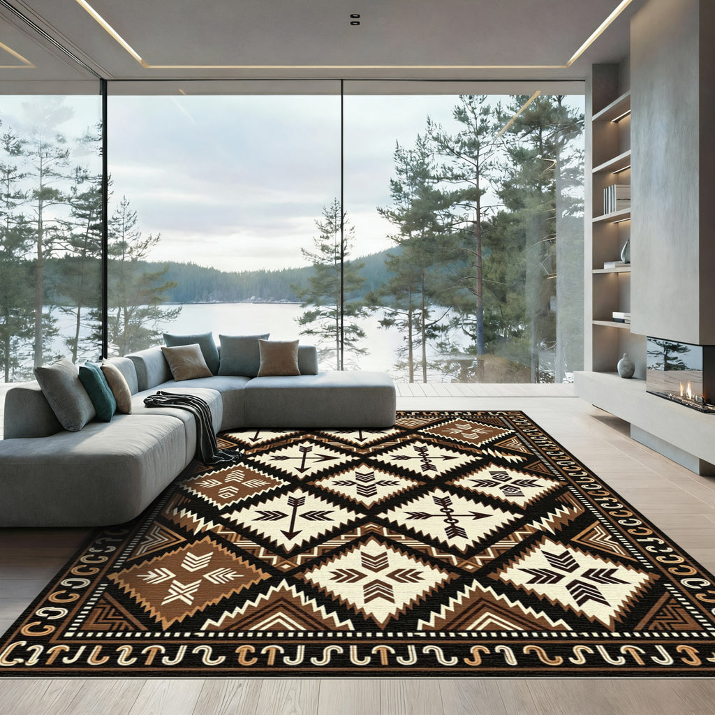 Geometric Brown Arrow Tribal Diamond Earthy Rug