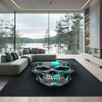 Geometric Teal and Gray Robotic Skull Rug
