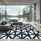 Navy Gothic Lattice Geometric Ivory Grid Rug