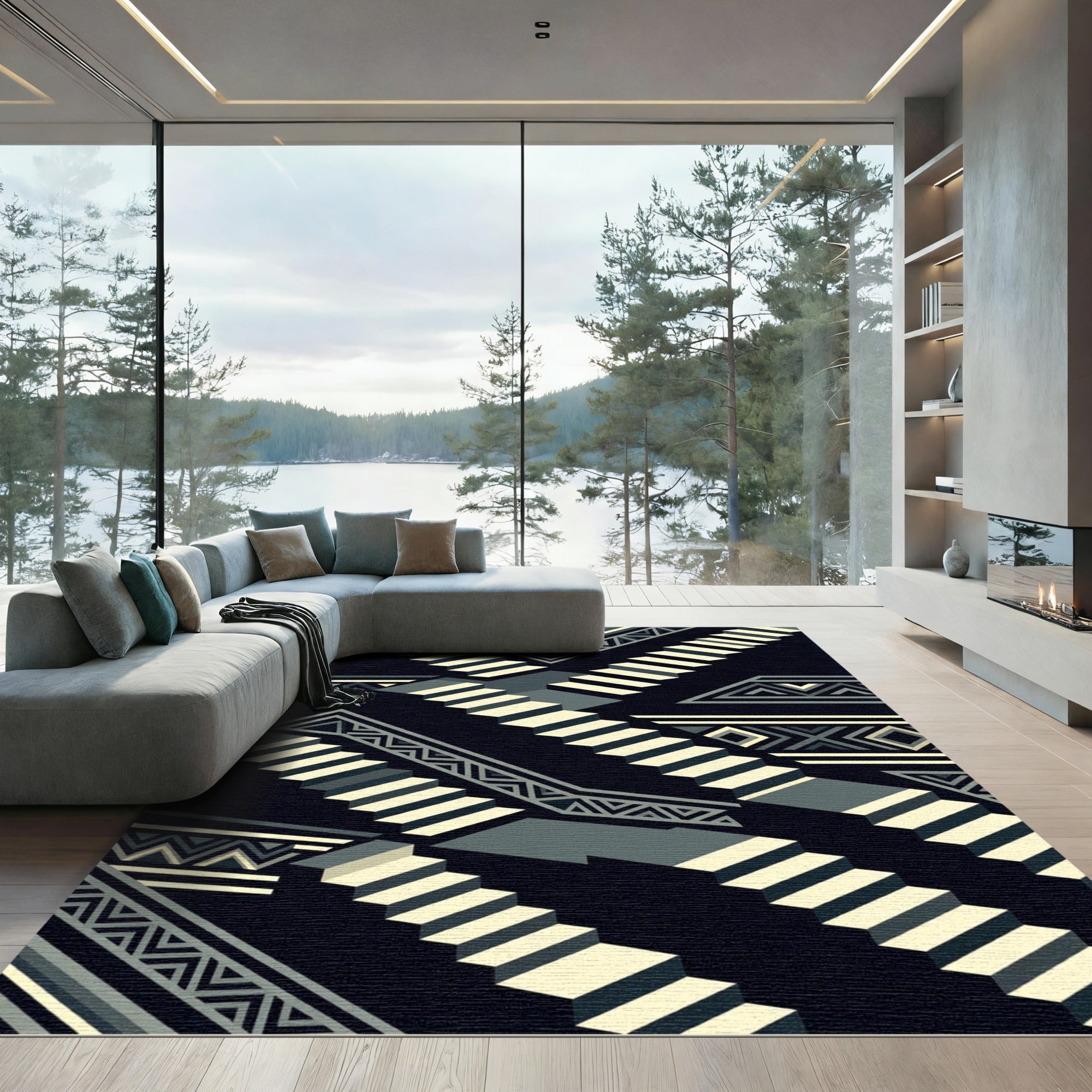 Monochromatic Staircase Geometric Illusion Rug