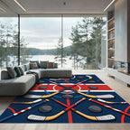 Dynamic Crossed Hockey Stick Ice Rink Rug