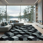 Monochromatic Geometric Cube Illusion Rug