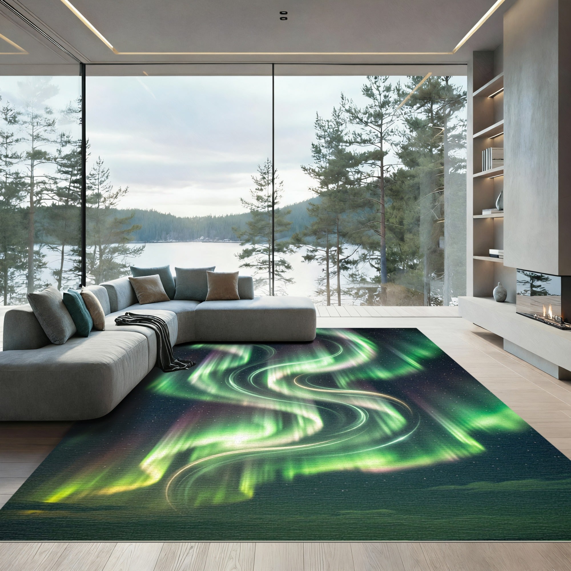 Ethereal Emerald Aurora Swirls Rug