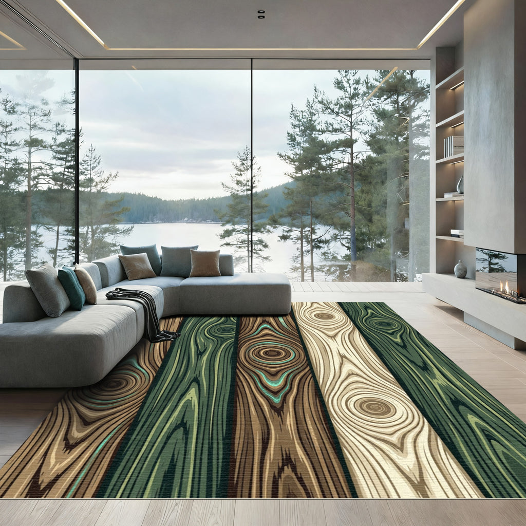 Rustic Earthy Tone Wood Grain Plank Rug
