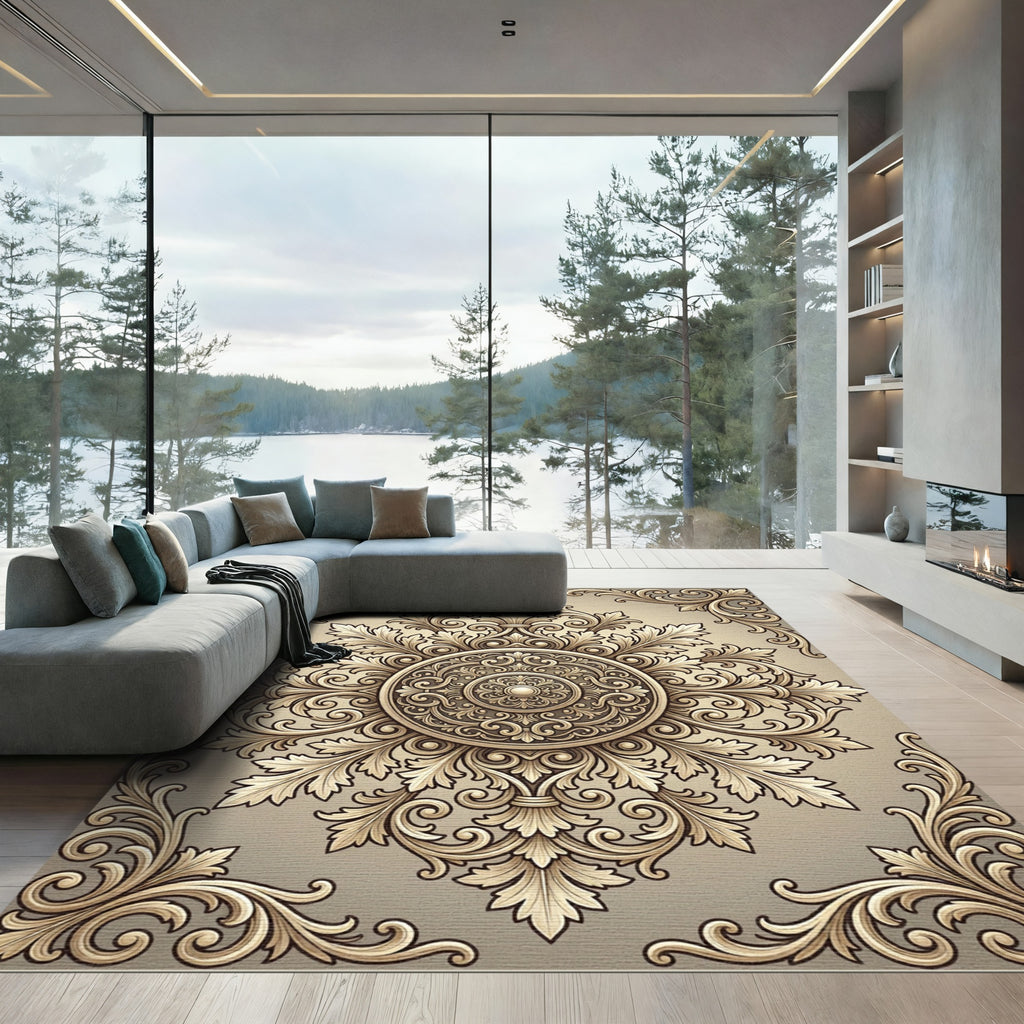 Antique Gold Scrollwork Medallion Rug