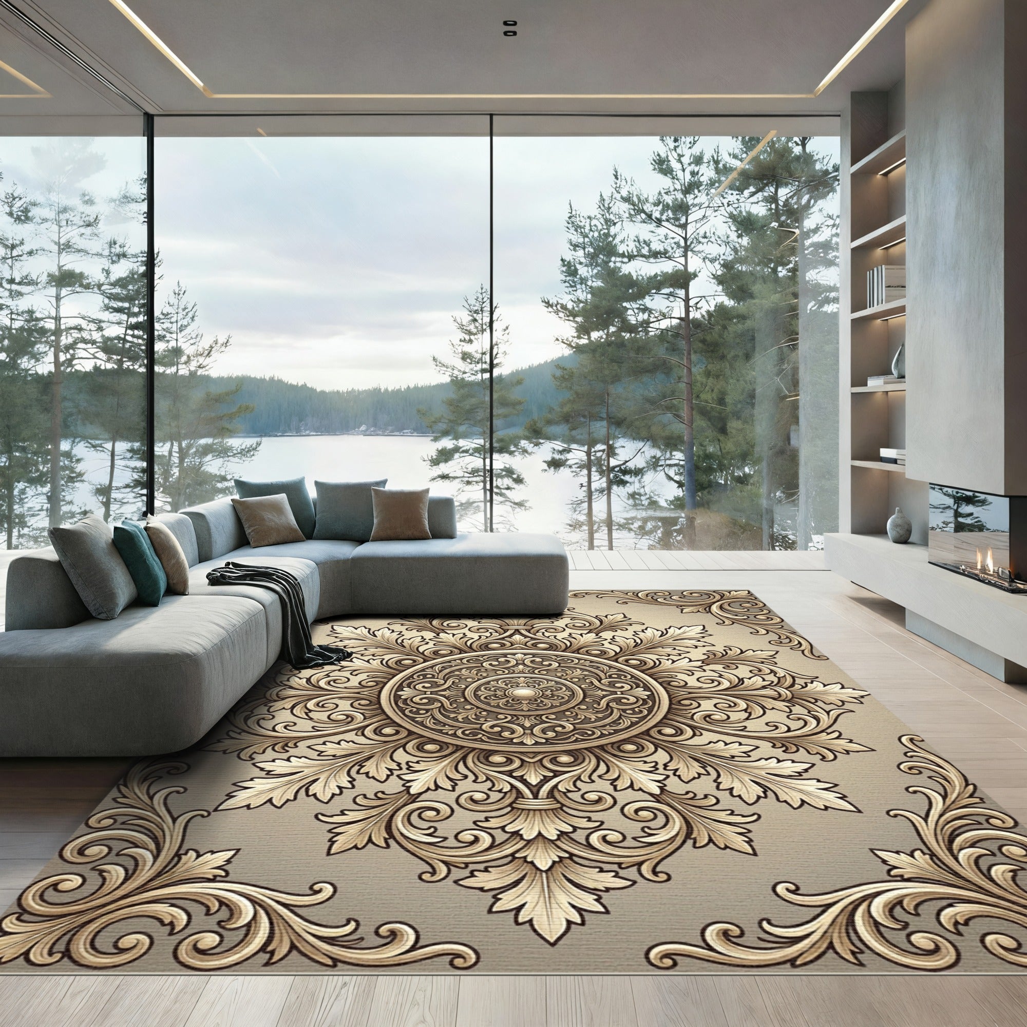 Antique Gold Scrollwork Medallion Rug