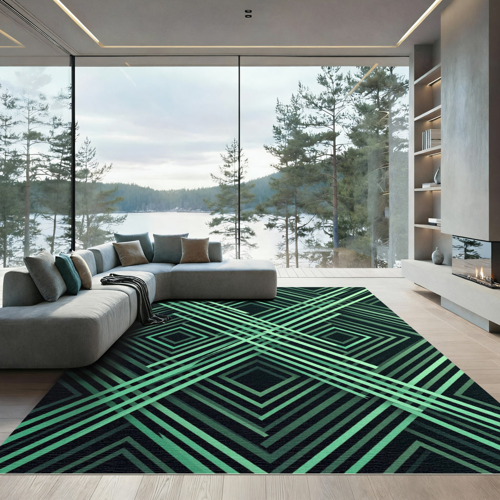 Modern Geometric Mint Intersecting Lines Rug