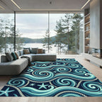 Blue Nautical Swirl and Starfish Ocean Rug