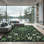 Elegant Green Botanical Floral Medallion Rug