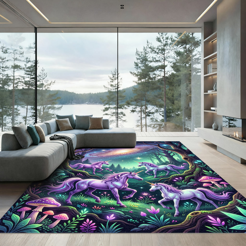 Whimsical Unicorn Enchanted Galaxy Forest Rug