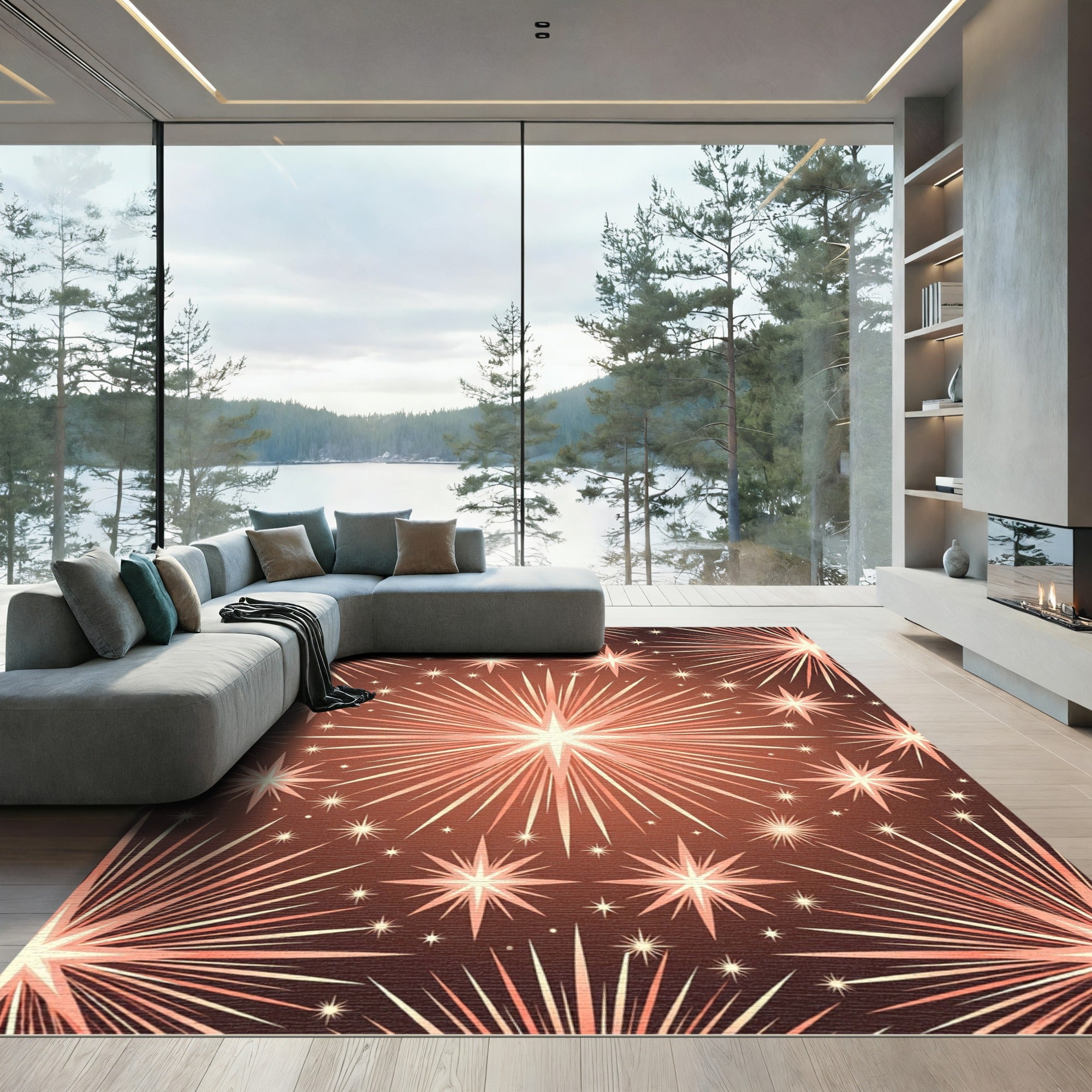 Radiant Coral Starburst Explosion Rug