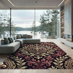 Regal Burgundy Gold Fleur-de-lis Swirls Rug