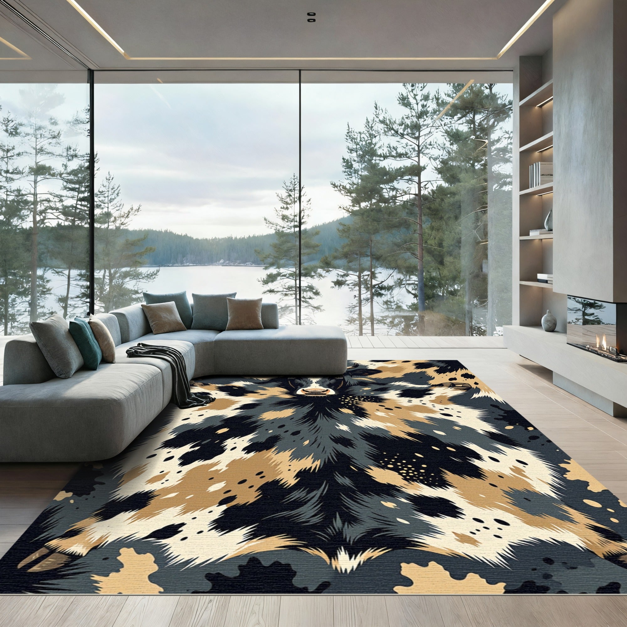 Bold Black White Cow Print Rug