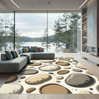 Earthy Neutral Pebble Stone Arrangement Rug
