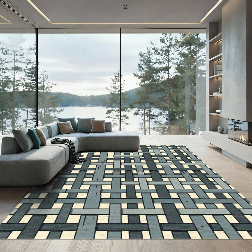 Gray Woven Wood Fence Pattern Rug