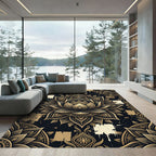 Golden Lotus Mandala Black Artistic Rug