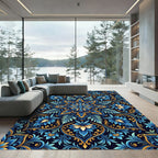 Royal Blue Floral Medallion With Gold Rug