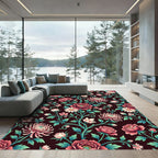 Dark Crimson Floral Victorian Botanical Rug