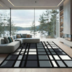 Monochromatic Gray Grid Composition Rug