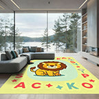 Cute Cartoon Lion Yellow Border Rug
