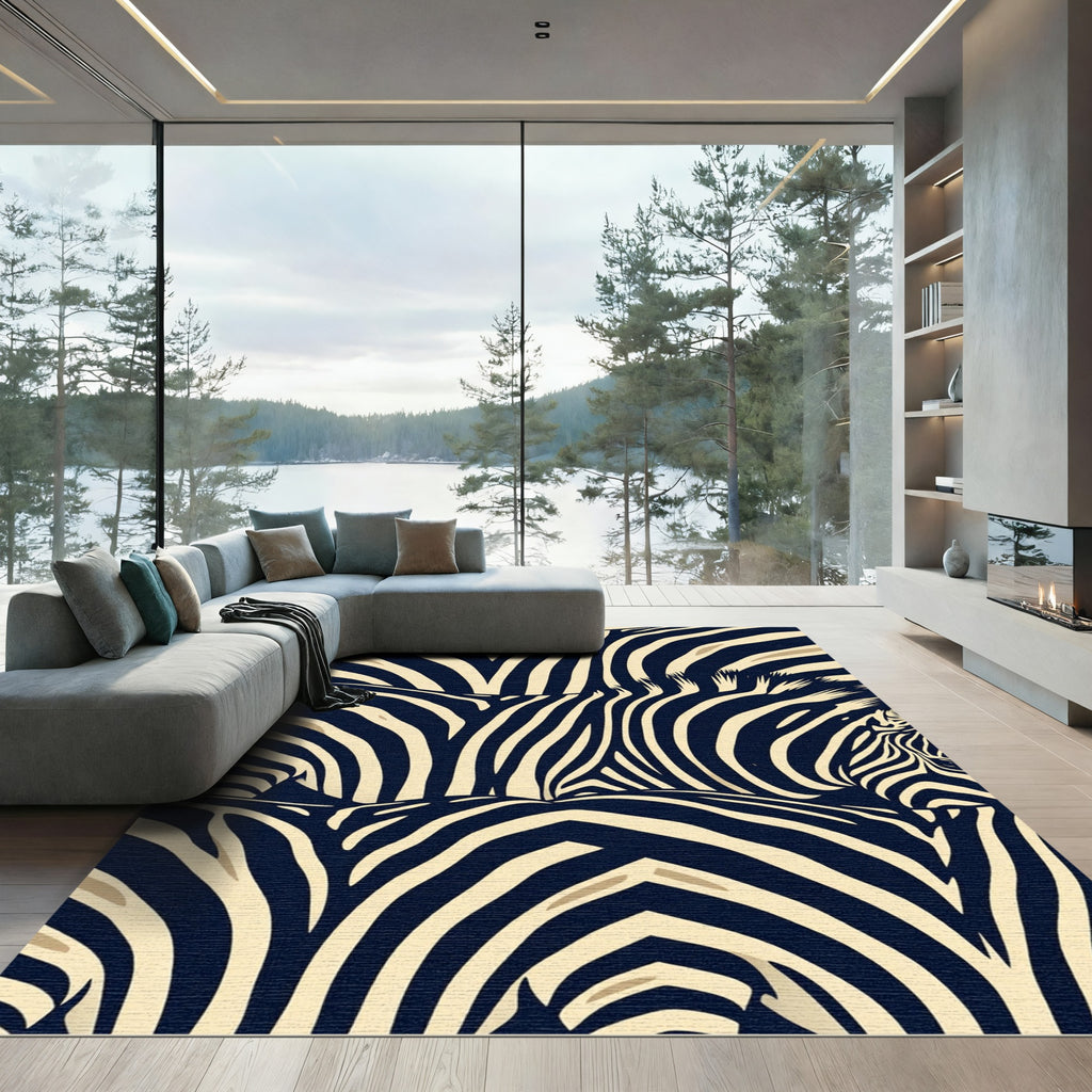 Bold Navy Cream Zebra Stripes Rug