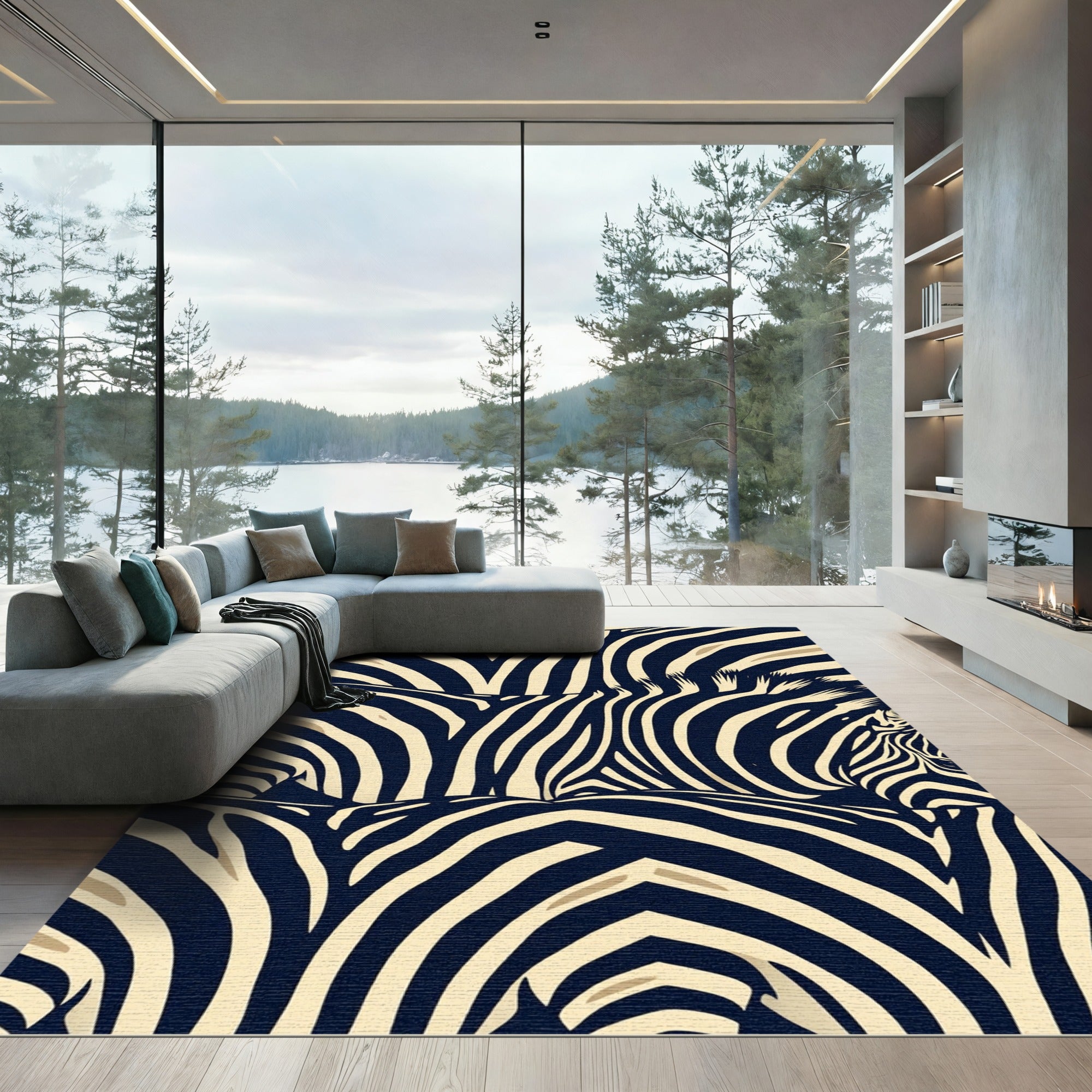Bold Navy Cream Zebra Stripes Rug