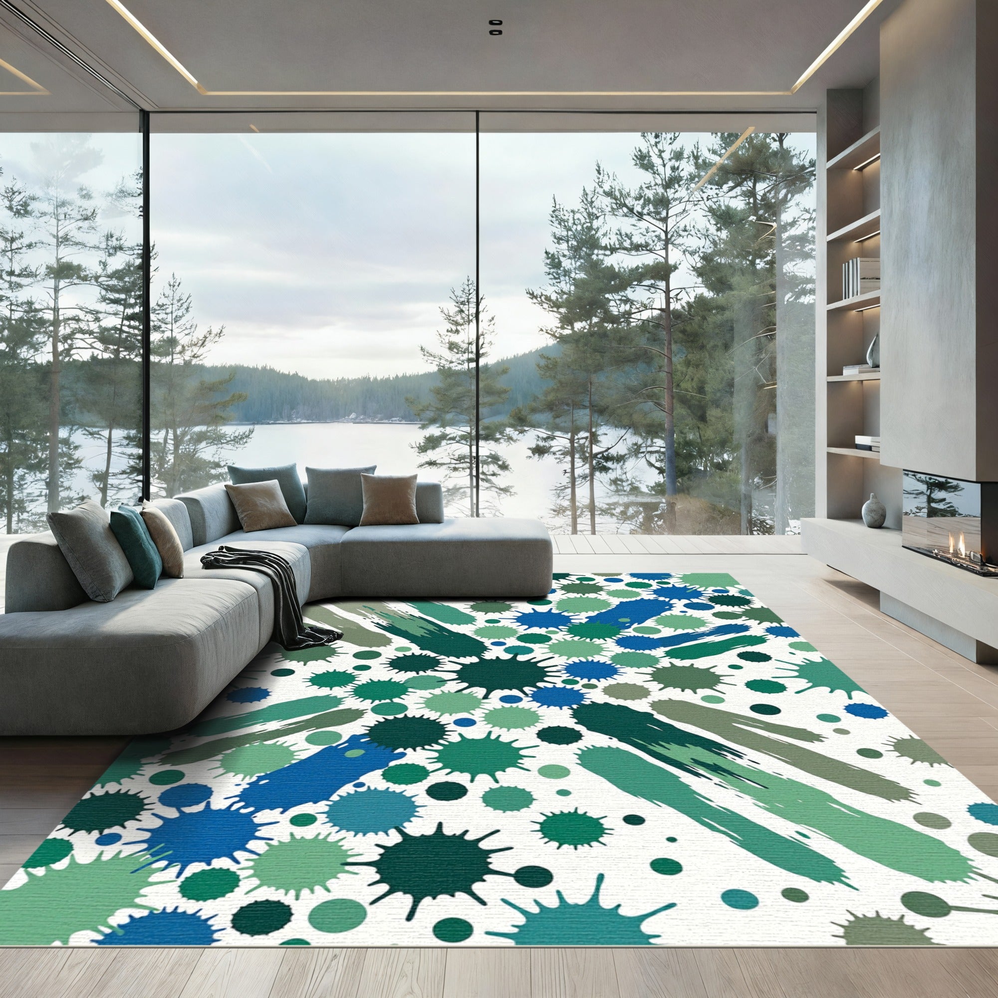 Deep Blue Green Splatter Splash Rug