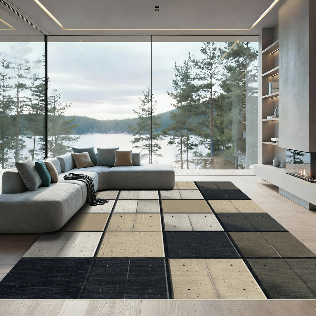 Modern Stone Concrete Squares Rug